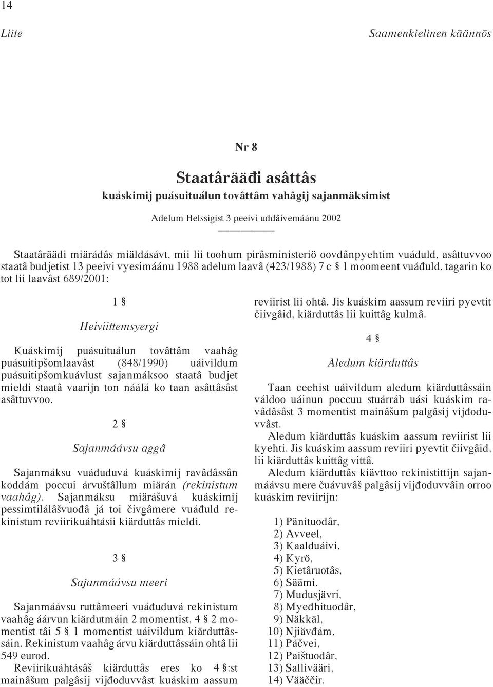 Heiviittemsyergi Kuáskimij puásuituálun tovâttâm vaahâg puásuitipªomlaavâst (848/1990) uáivildum puásuitipªomkuávlust sajanmáksoo staatâ budjet mieldi staatâ vaarijn ton náálá ko taan asâttâsâst