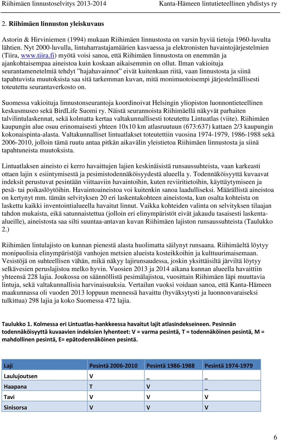 fi) myötä voisi sanoa, että Riihimäen linnustosta on enemmän ja ajankohtaisempaa aineistoa kuin koskaan aikaisemmin on ollut.