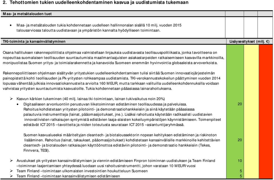 ) Osana hallituksen rakennepoliittista ohjelmaa valmistellaan linjauksia uudistavasta teollisuuspolitiikasta, jonka tavoitteena on nopeuttaa suomalaisen teollisuuden suuntautumista maailmanlaajuisten