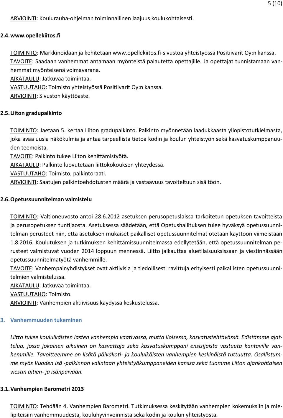 ARVIOINTI: Sivuston käyttöaste. 2.5. Liiton gradupalkinto TOIMINTO: Jaetaan 5. kertaa Liiton gradupalkinto.