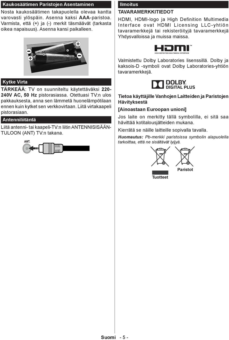 Ilmoitus TAVARAMERKKITIEDOT HDMI, HDMI-logo ja High Definition Multimedia Interface ovat HDMI Licensing LLC-yhtiön tavaramerkkejä tai rekisteröityjä tavaramerkkejä Yhdysvalloissa ja muissa maissa.