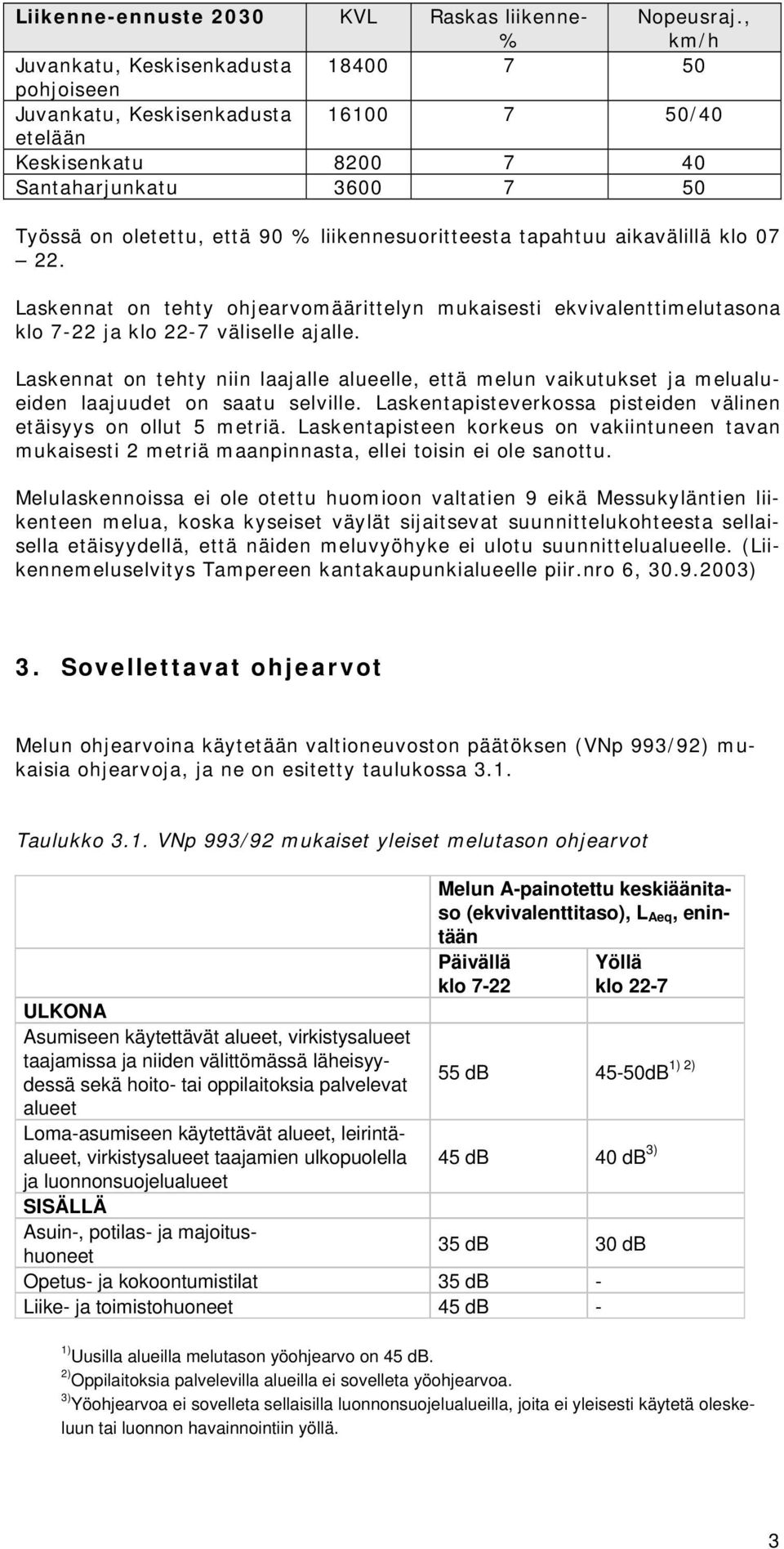 liikennesuoritteesta tapahtuu aikavälillä klo 07 22. Laskennat on tehty ohjearvomäärittelyn mukaisesti ekvivalenttimelutasona klo 7-22 ja klo 22-7 väliselle ajalle.