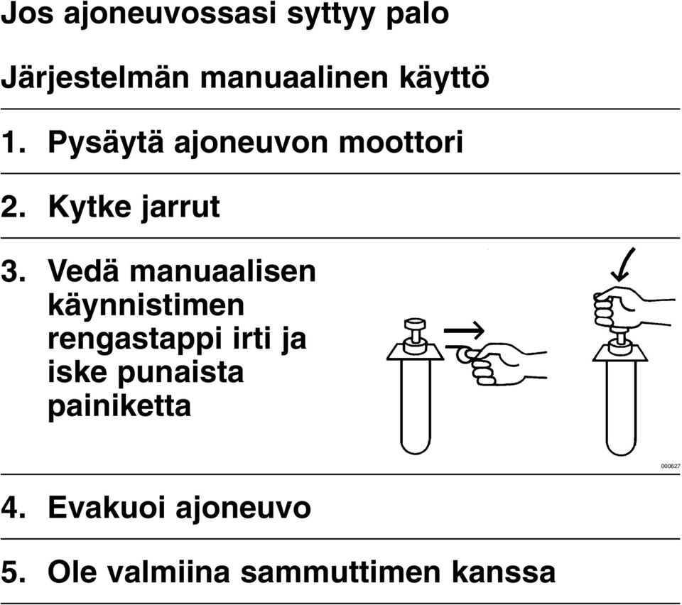 Vedä manuaalisen käynnistimen rengastappi irti ja iske