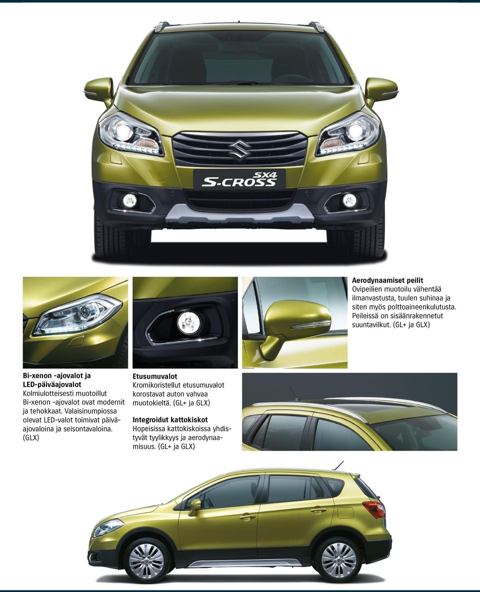 (GL+ ja GLX) Bi-xenon -ajovalot ja LED-päiväajovalot Kolmiulotteisesti muotoillut Bi-xenon -ajovalot ovat modernit ja tehokkaat.