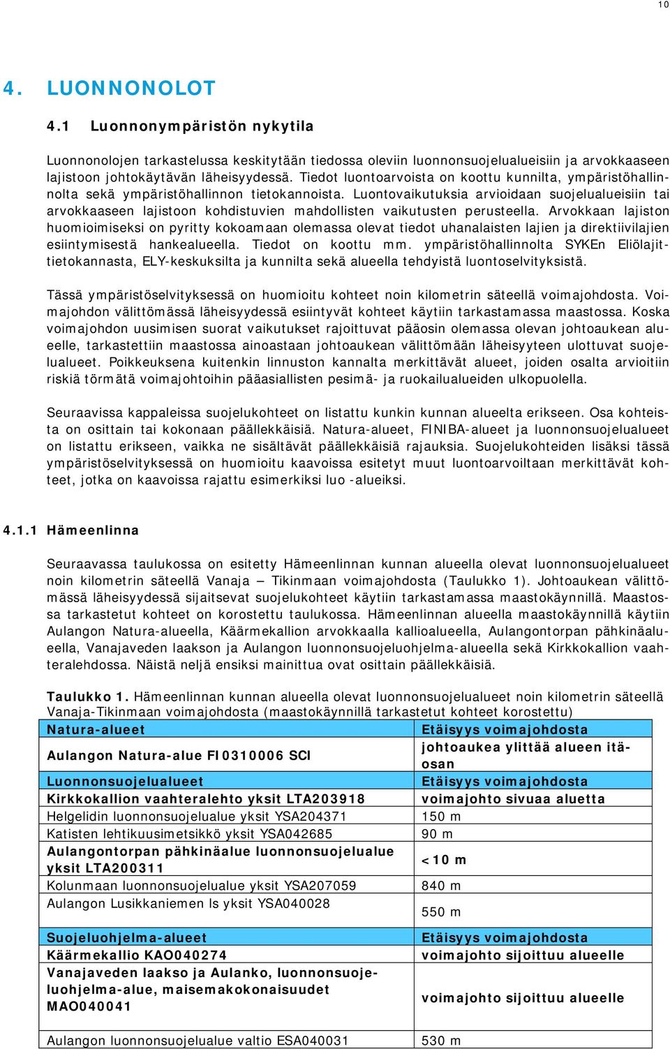 Luontovaikutuksia arvioidaan suojelualueisiin tai arvokkaaseen lajistoon kohdistuvien mahdollisten vaikutusten perusteella.