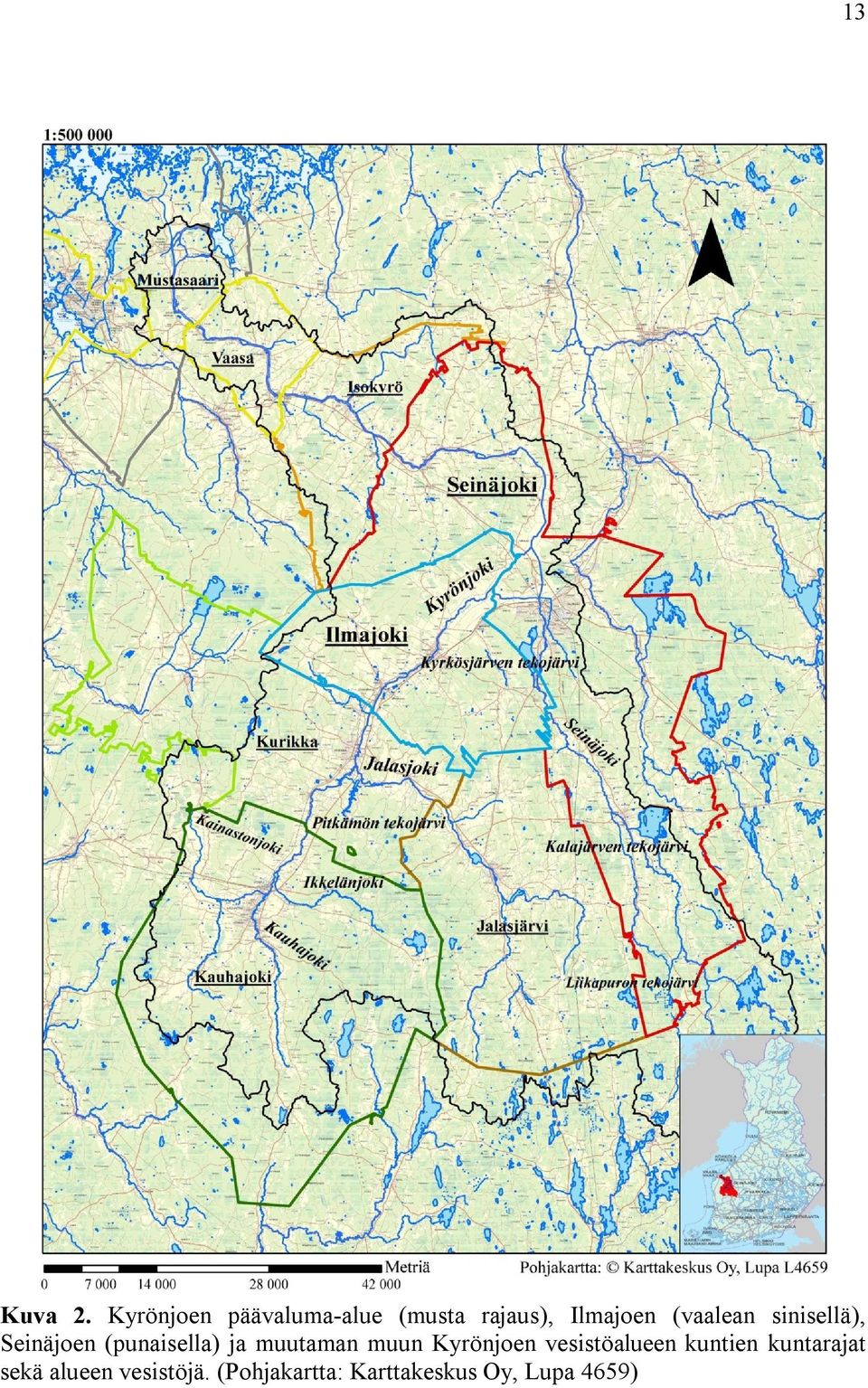 (vaalean sinisellä), Seinäjoen (punaisella) ja muutaman