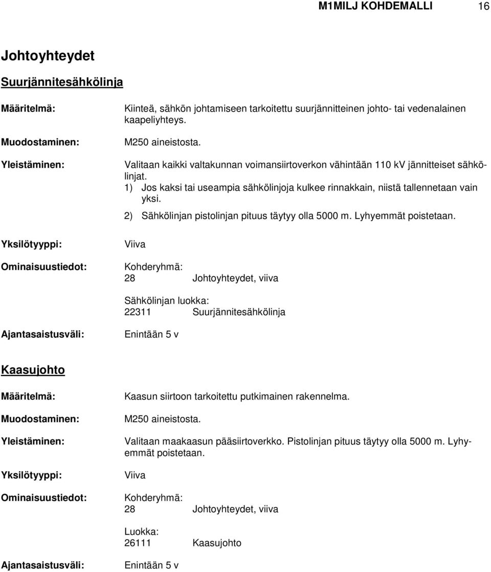 1) Jos kaksi tai useampia sähkölinjoja kulkee rinnakkain, niistä tallennetaan vain yksi. 2) Sähkölinjan pistolinjan pituus täytyy olla 5000 m. Lyhyemmät poistetaan.