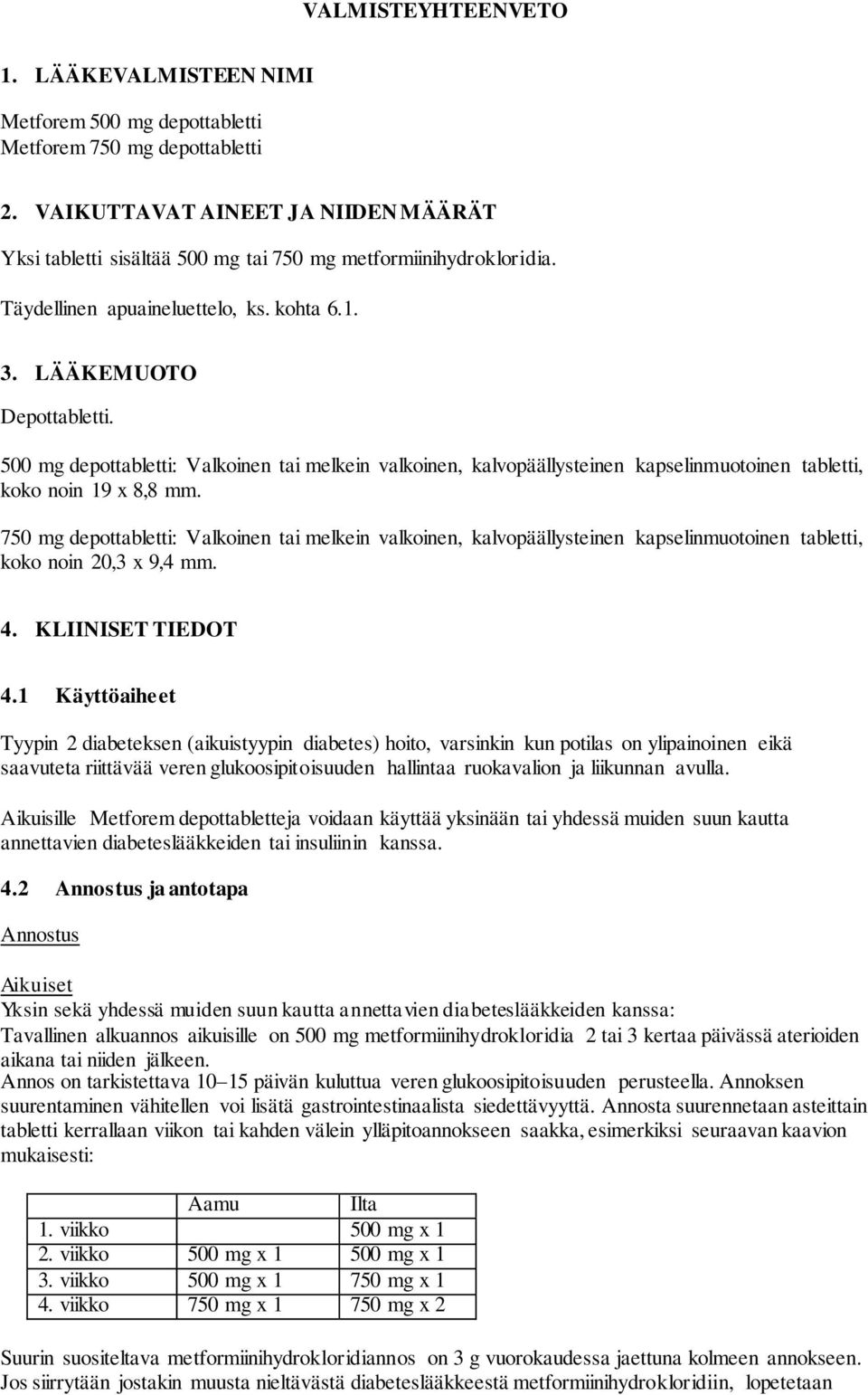 500 mg depottabletti: Valkoinen tai melkein valkoinen, kalvopäällysteinen kapselinmuotoinen tabletti, koko noin 19 x 8,8 mm.