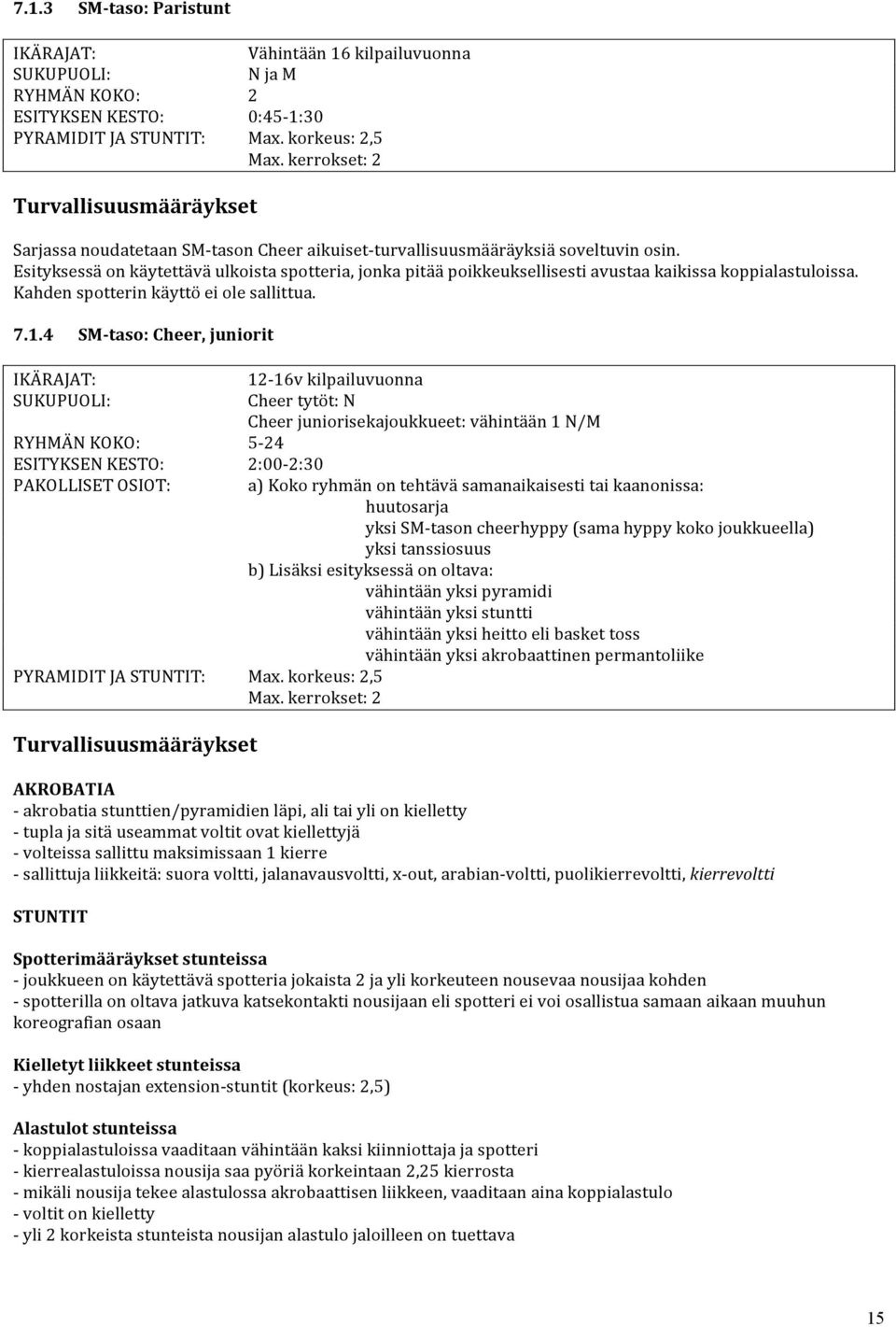 Esityksessä on käytettävä ulkoista spotteria, jonka pitää poikkeuksellisesti avustaa kaikissa koppialastuloissa. Kahden spotterin käyttö ei ole sallittua. 7.1.