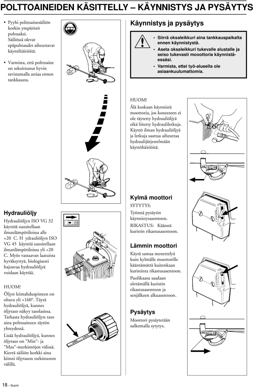 Aseta oksaleikkuri tukevalle alustalle ja seiso tukevasti mooottoria käynnistäessäsi. Varmista, ettei työ-alueella ole asiaankuulumattomia.