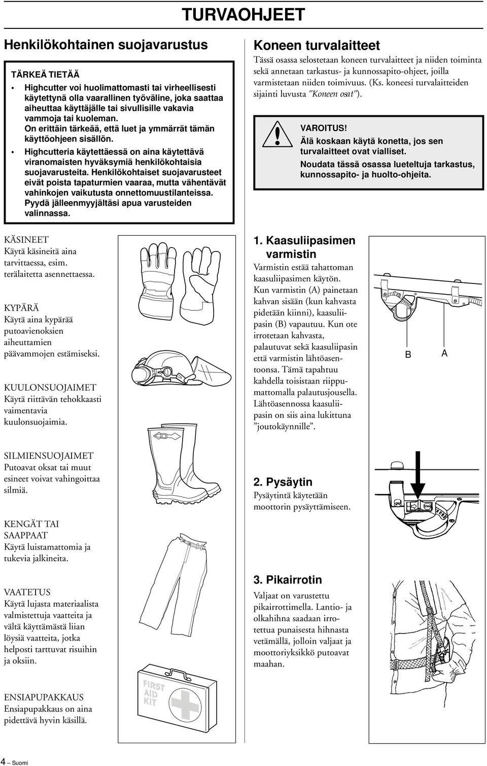 Highcutteria käytettäessä on aina käytettävä viranomaisten hyväksymiä henkilökohtaisia suojavarusteita.