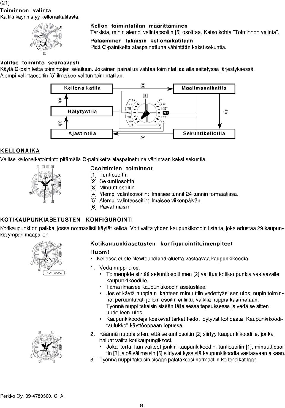 Jokainen painallus vahtaa toimintatilaa alla esitetyssä järjestyksessä. Alempi valintaosoitin [5] ilmaisee valitun toimintatilan.