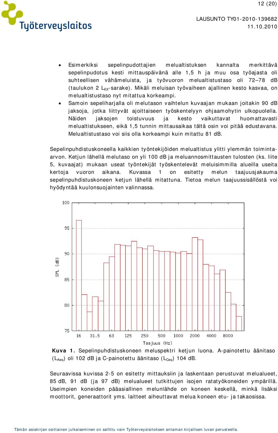 Samoin sepeliharjalla oli melutason vaihtelun kuvaajan mukaan joitakin 90 db jaksoja, jotka liittyvät ajoittaiseen työskentelyyn ohjaamohytin ulkopuolella.