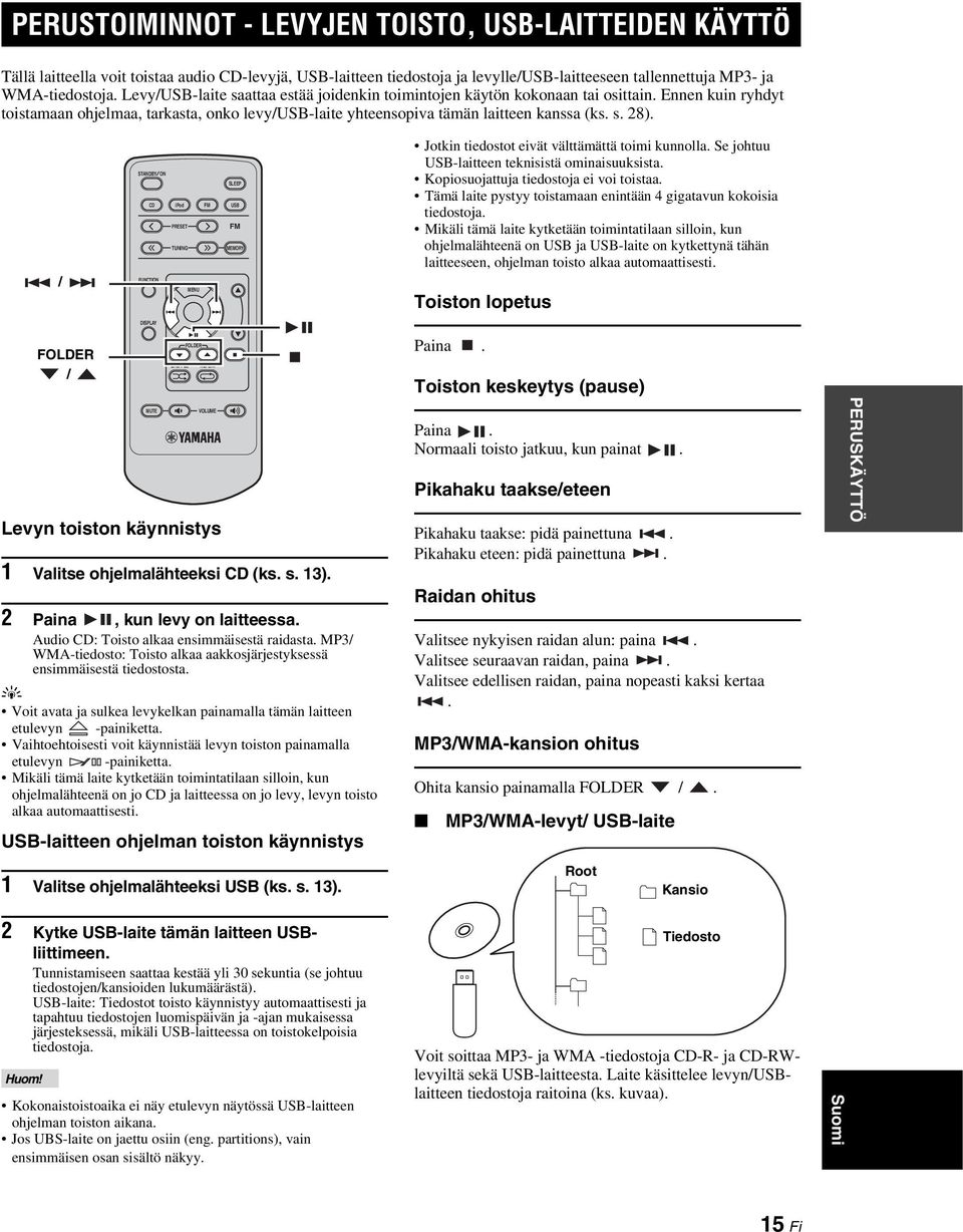 Ennen kuin ryhdyt toistamaan ohjelmaa, tarkasta, onko levy/usb-laite yhteensopiva tämän laitteen kanssa (ks. s. 28). / CD ipod USB Jotkin tiedostot eivät välttämättä toimi kunnolla.