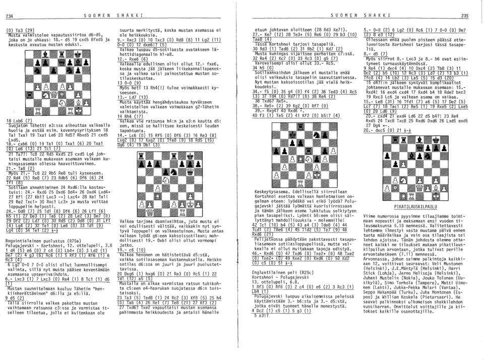 ?! Te8 22 Rd5 Rxd5 23 exd5 Lg4 johtaisi mustalle mukavaan asemaan valkean kuningasaseman ollessa haavoittuvainen. 21.- Ta8 (2) Myös 21.- Te8 22 Rb5 Re8 tuli kyseeseen.