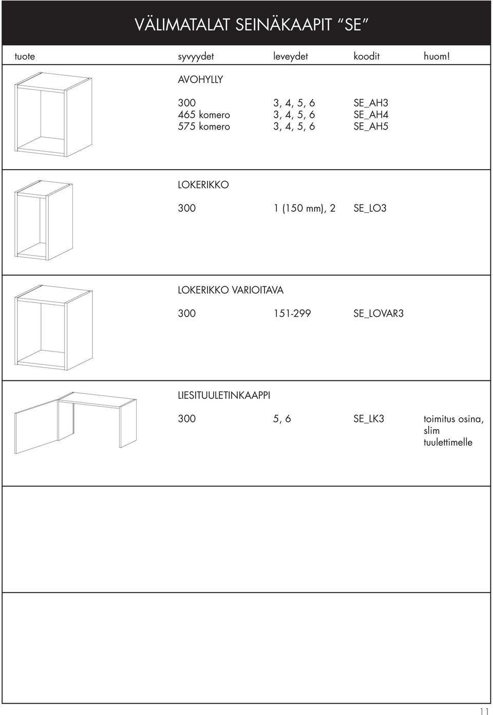 300 1 (150 mm), 2 SE_LO3 LOKERIKKO VARIOITAVA 300 151-299