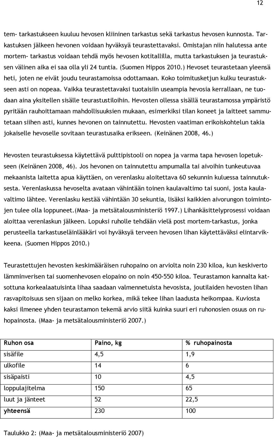 ) Hevoset teurastetaan yleensä heti, joten ne eivät joudu teurastamoissa odottamaan. Koko toimitusketjun kulku teurastukseen asti on nopeaa.