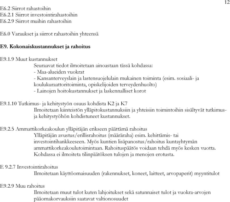 10 Tutkimus- ja kehitystyön osuus kohdista K2 ja K7 Ilmoitetaan kiinteistön ylläpitokustannuksiin ja yhteisiin toimintoihin sisältyvät tutkimusja kehitystyöhön kohdistuneet kustannukset. E9.2.5 n ylläpitäjän erikseen päättämä rahoitus Ylläpitäjän avustus/erillisrahoitus (määräraha) esim.