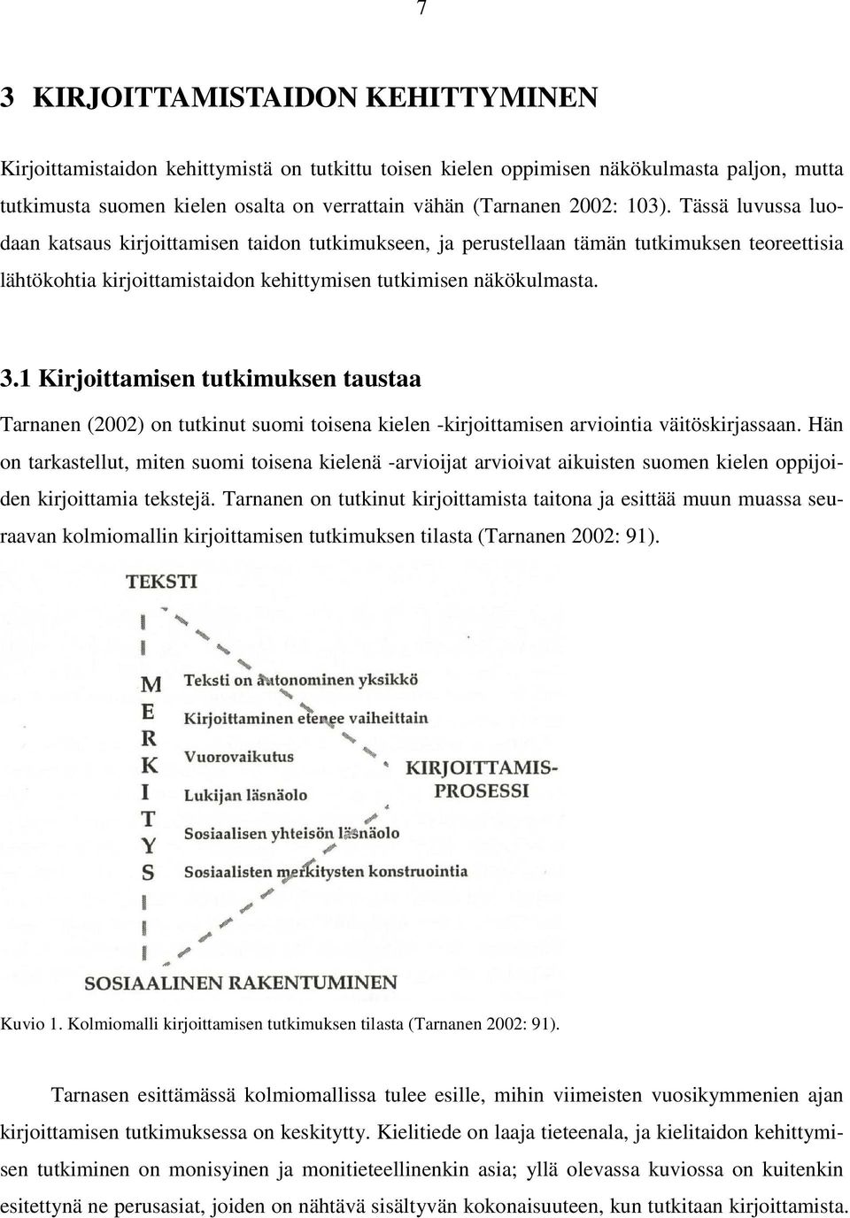 1 Kirjoittamisen tutkimuksen taustaa Tarnanen (2002) on tutkinut suomi toisena kielen -kirjoittamisen arviointia väitöskirjassaan.