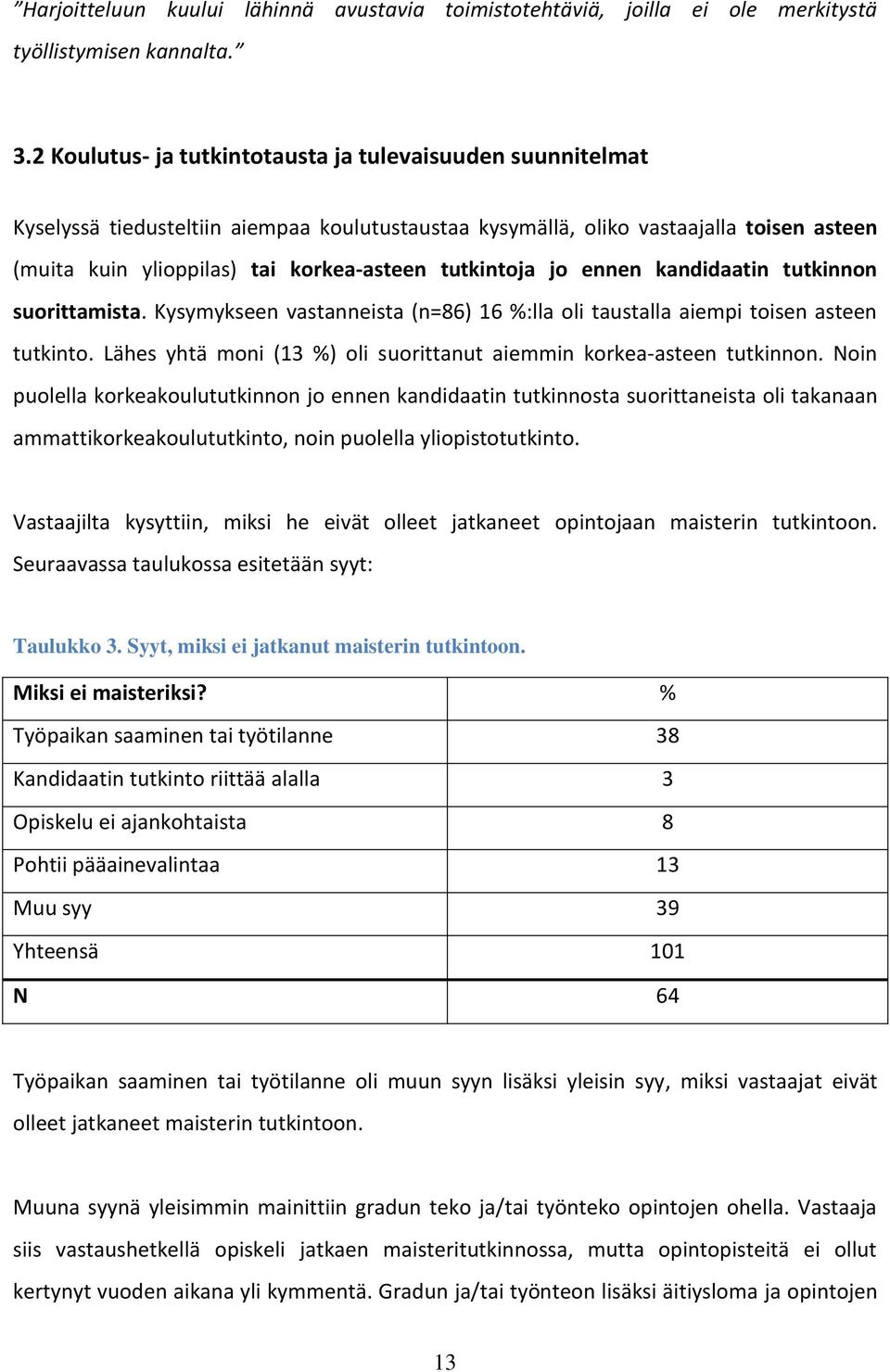 tutkintoja jo ennen kandidaatin tutkinnon suorittamista. Kysymykseen vastanneista (n=86) 16 %:lla oli taustalla aiempi toisen asteen tutkinto.