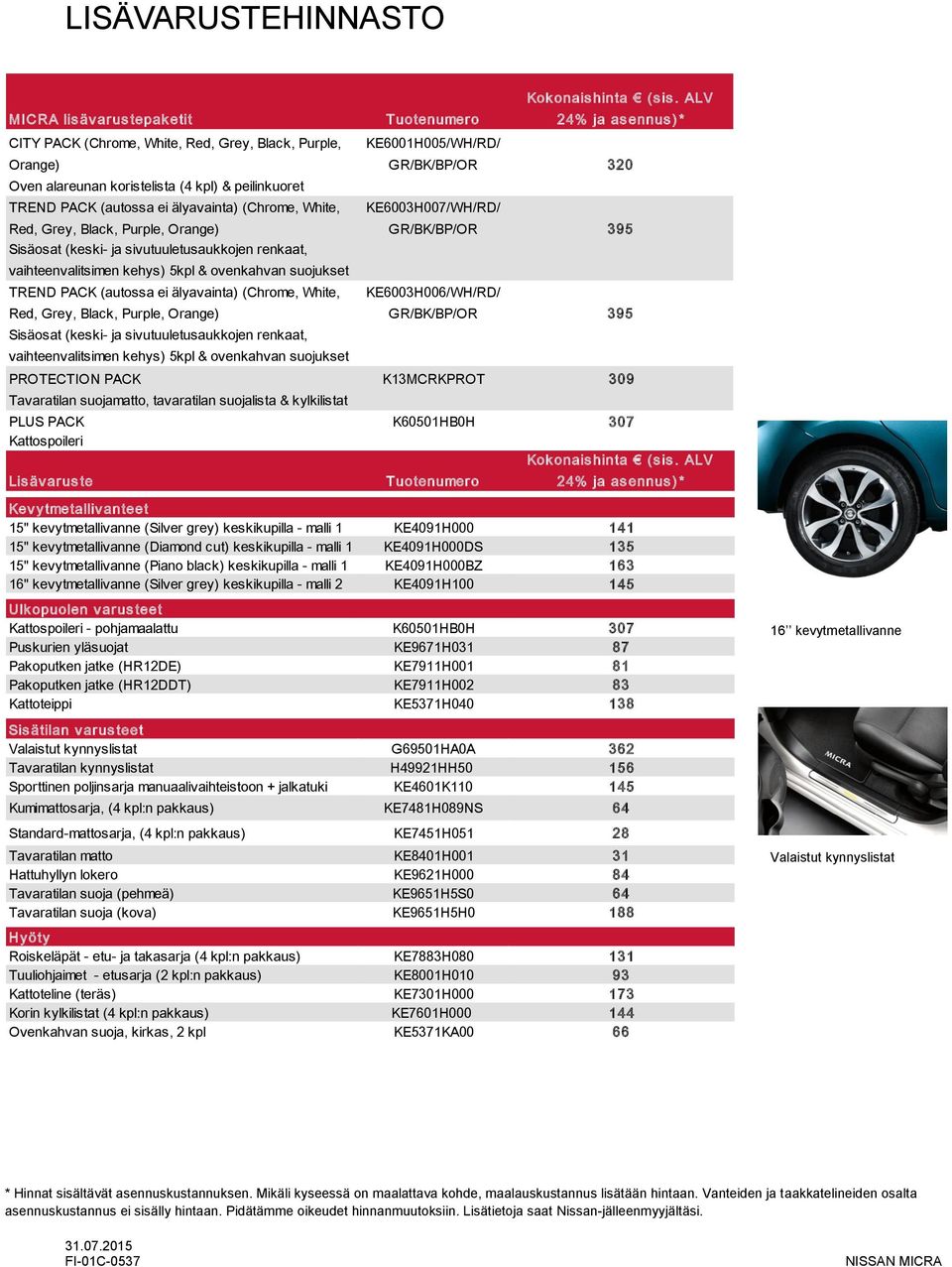 älyavainta) (Chrome, White, Red, Grey, Black, Purple, Orange) KE6003H007/WH/RD/ GR/BK/BP/OR 395 vaihteenvalitsimen kehys) 5kpl & ovenkahvan suojukset TREND PACK (autossa ei älyavainta) (Chrome,