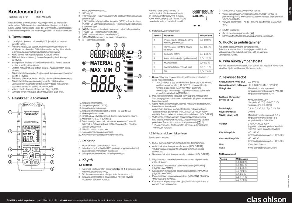 . Turvallisuus Lue käyttöohje ennen laitteen käyttöä, ja säilytä se tulevaa tarvetta varten. Älä käytä laitetta, jos epäilet, että mittauskohdan lähellä on sähkövika tai oikosulku.
