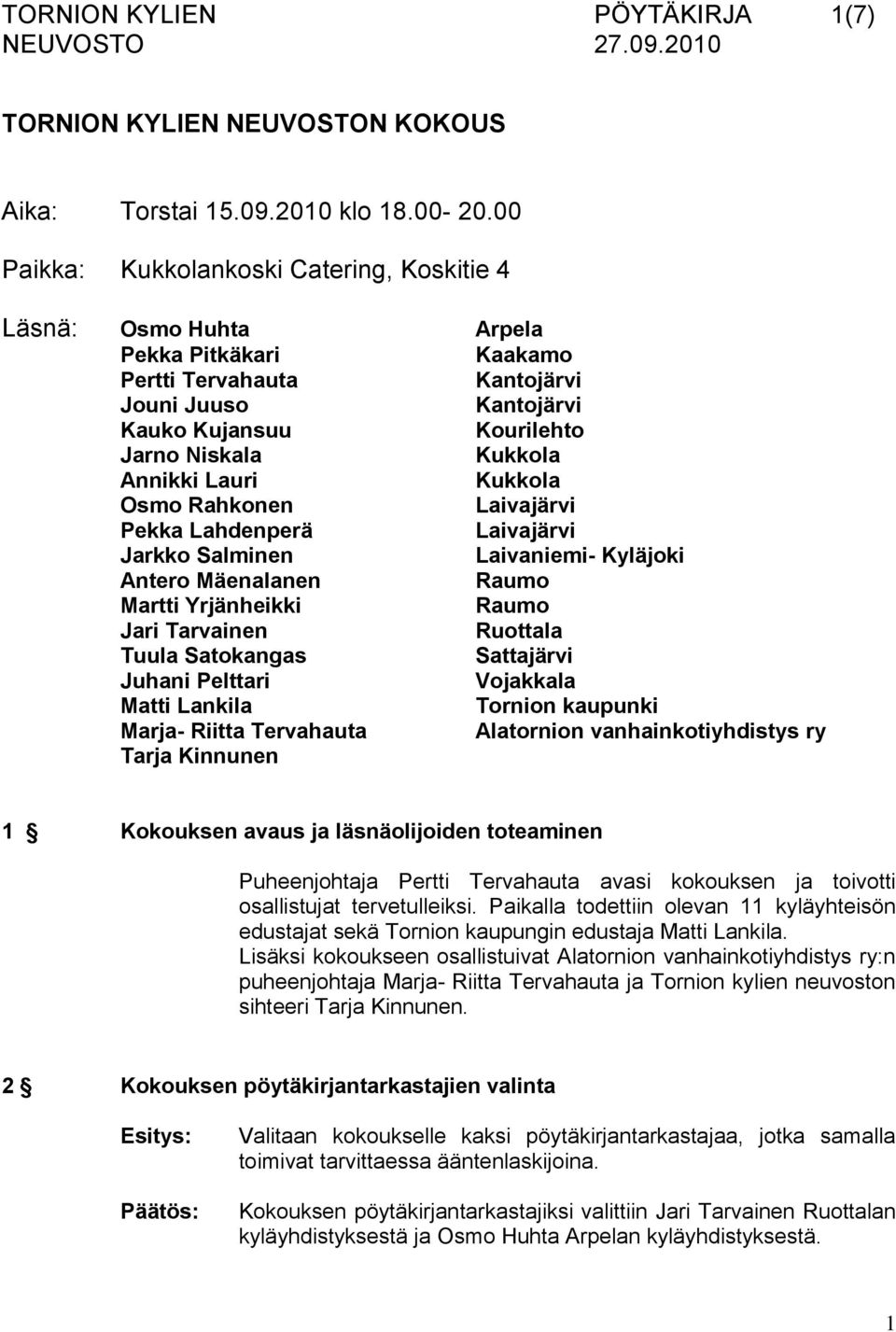 Annikki Lauri Kukkola Osmo Rahkonen Laivajärvi Pekka Lahdenperä Laivajärvi Jarkko Salminen Laivaniemi- Kyläjoki Antero Mäenalanen Raumo Martti Yrjänheikki Raumo Jari Tarvainen Ruottala Tuula