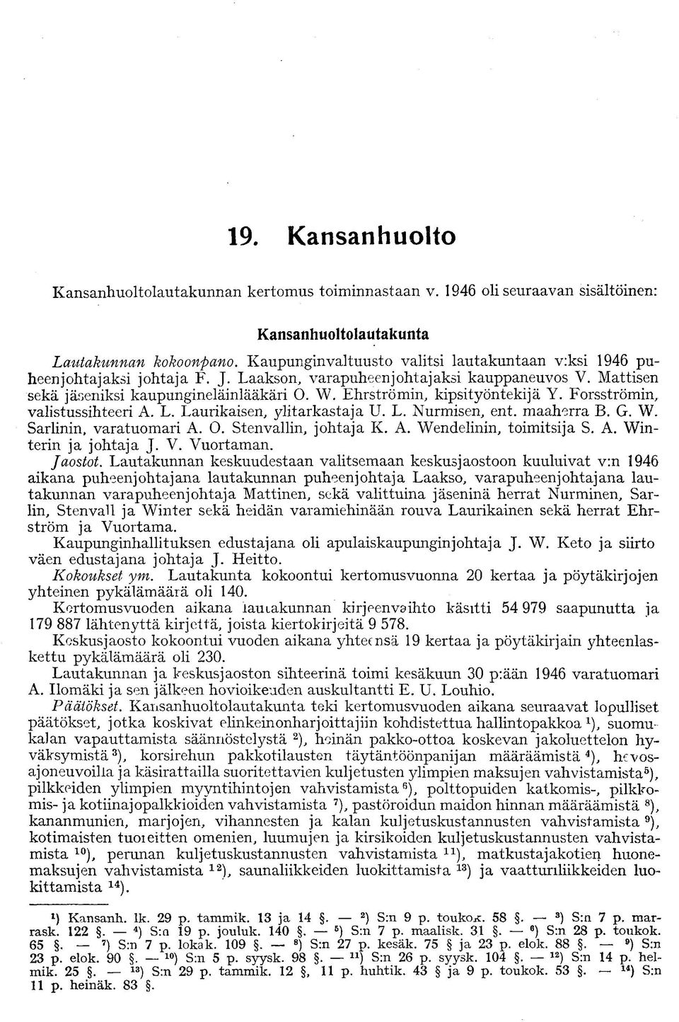 Ehrströmin, kipsityöntekijä Y. Forsströmin, valistussihteeri A. L. Laurikaisen, ylitarkastaja U. L. Nurmisen, ent. maaherra B. G. W. Sarlinin, varatuomari A. O. Stenvallin, johtaja K. A. Wendelinin, toimitsija S.