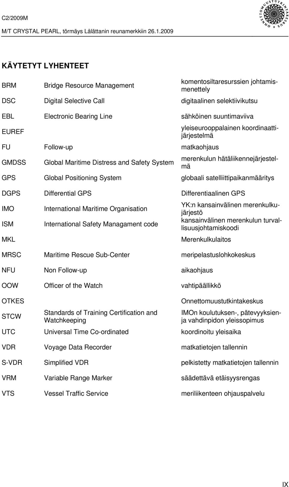 satelliittipaikanmääritys DGPS Differential GPS Differentiaalinen GPS IMO ISM MKL International Maritime Organisation International Safety Managament code YK:n kansainvälinen merenkulkujärjestö