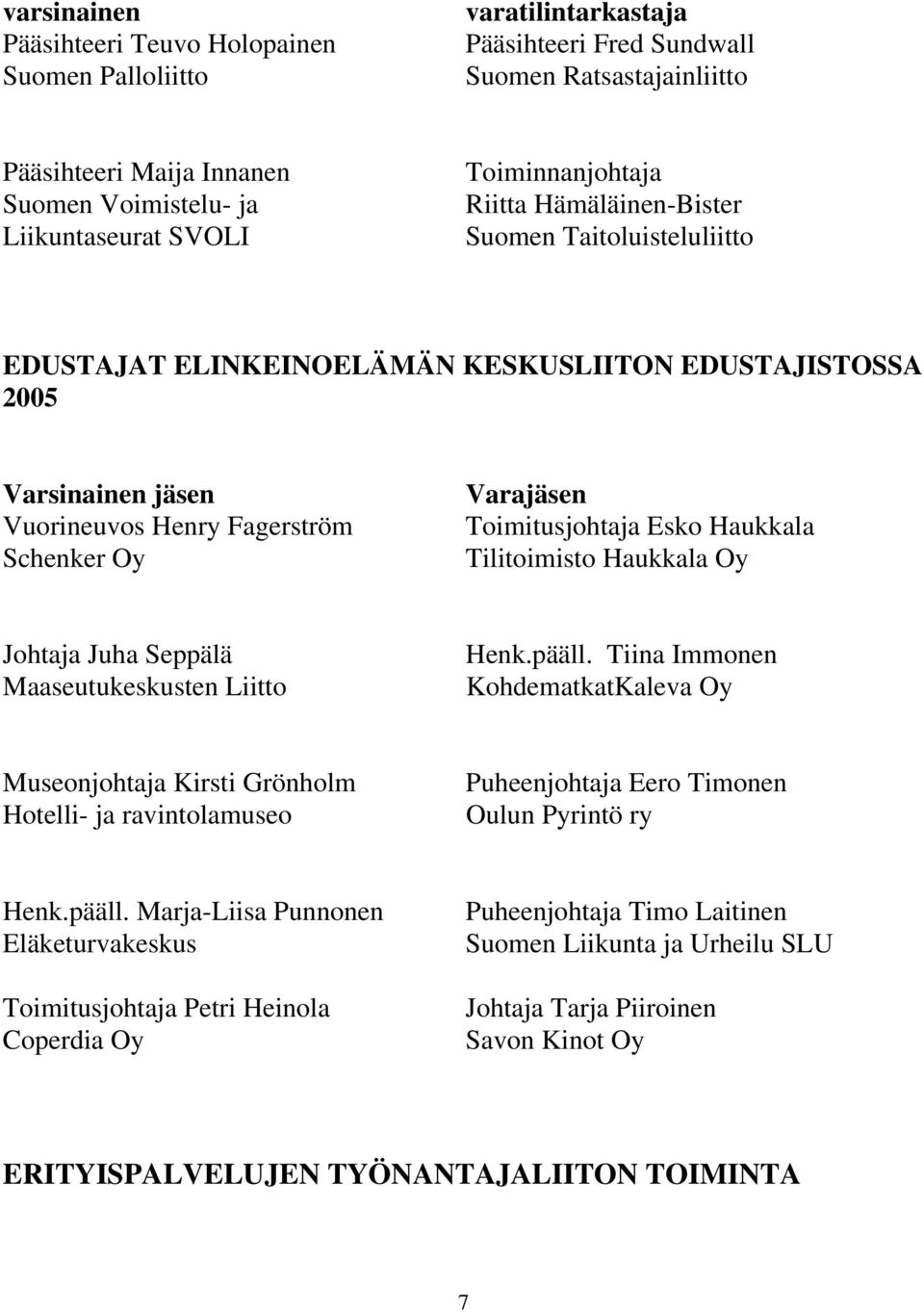 Varajäsen Toimitusjohtaja Esko Haukkala Tilitoimisto Haukkala Oy Johtaja Juha Seppälä Maaseutukeskusten Liitto Henk.pääll.