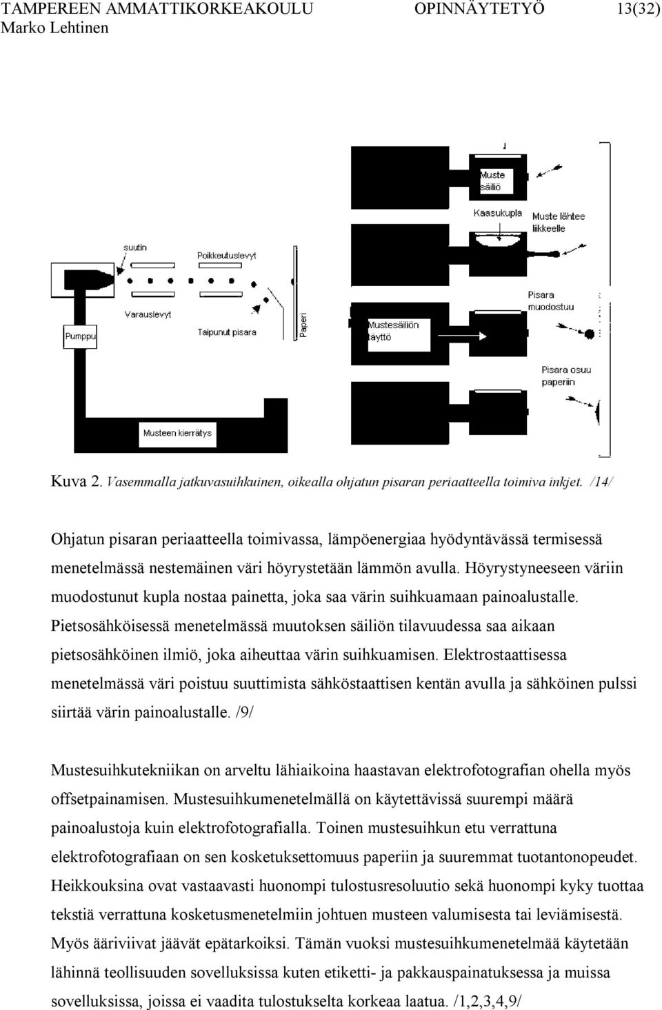 Höyrystyneeseen väriin muodostunut kupla nostaa painetta, joka saa värin suihkuamaan painoalustalle.