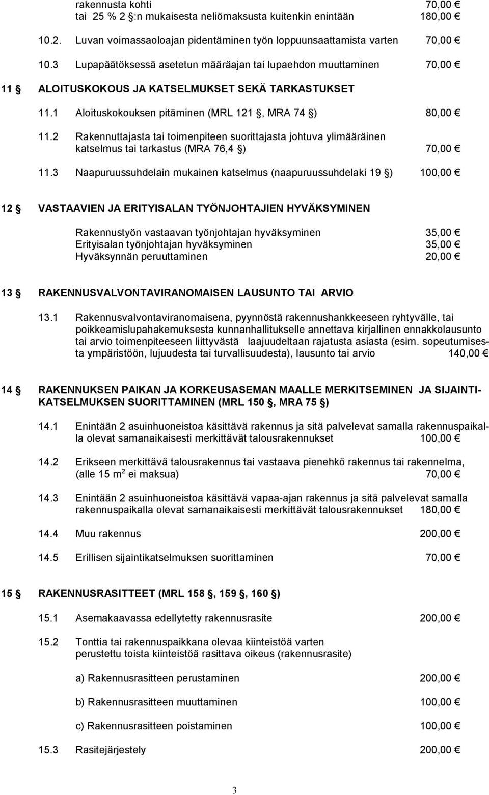 2 Rakennuttajasta tai toimenpiteen suorittajasta johtuva ylimääräinen katselmus tai tarkastus (MRA 76,4 ) 70,00 11.