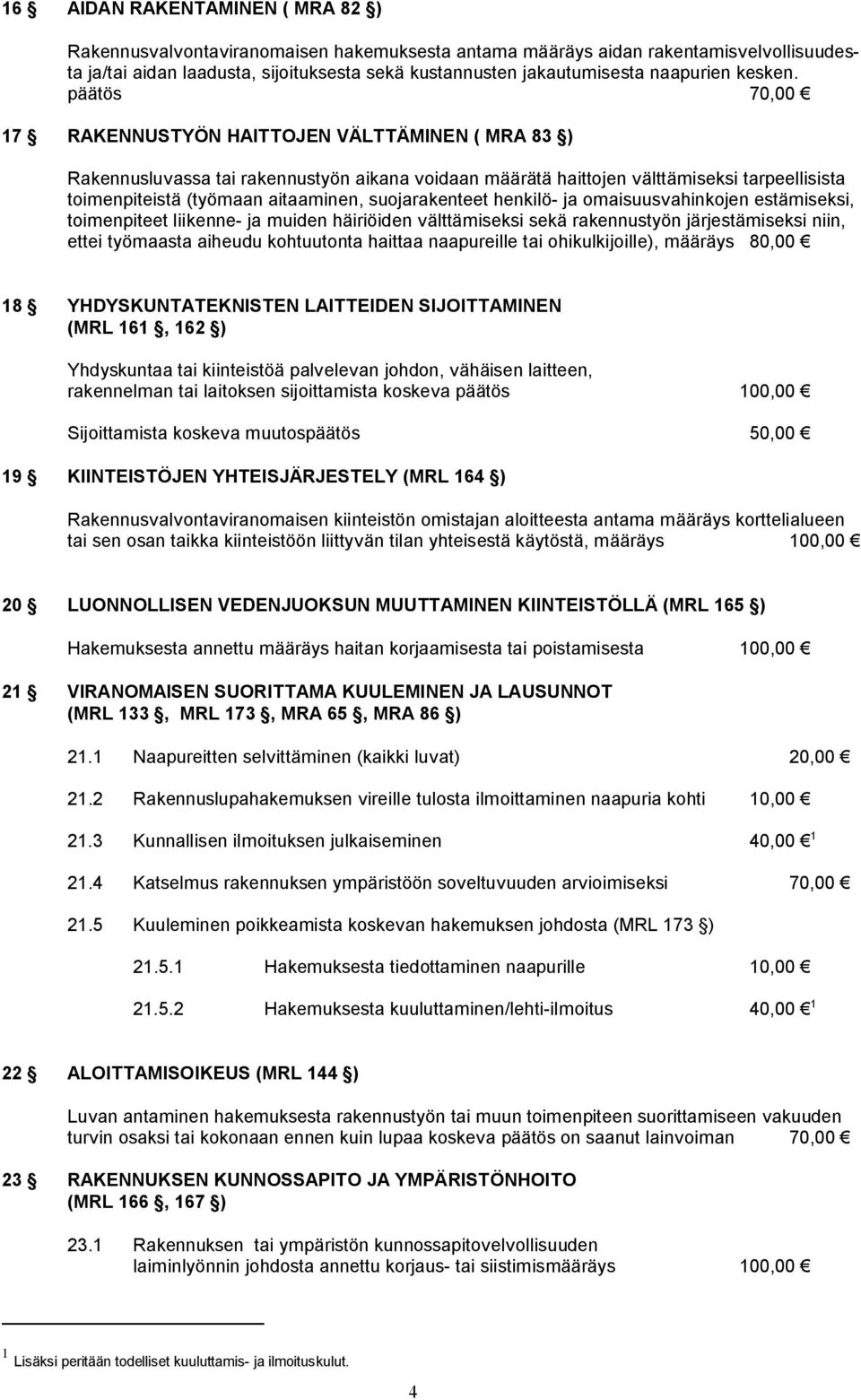 päätös 70,00 17 RAKENNUSTYÖN HAITTOJEN VÄLTTÄMINEN ( MRA 83 ) Rakennusluvassa tai rakennustyön aikana voidaan määrätä haittojen välttämiseksi tarpeellisista toimenpiteistä (työmaan aitaaminen,