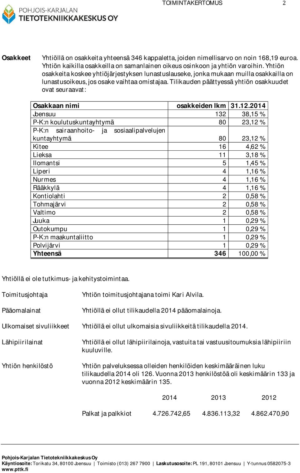 tilikaudenpäättyessäyhtiönosakkuudet ovatseuraavat: Osakkaannimi osakkeidenlkm 31.12.