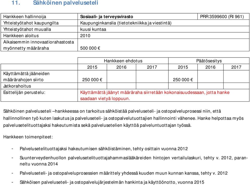 Sähköinen palveluseteli hankkeessa on tarkoitus sähköistää palveluseteli- ja ostopalveluprosessi niin, että hallinnollinen työ kuten laskutus ja palveluseteli- ja ostopalvelutuottajien hallinnointi