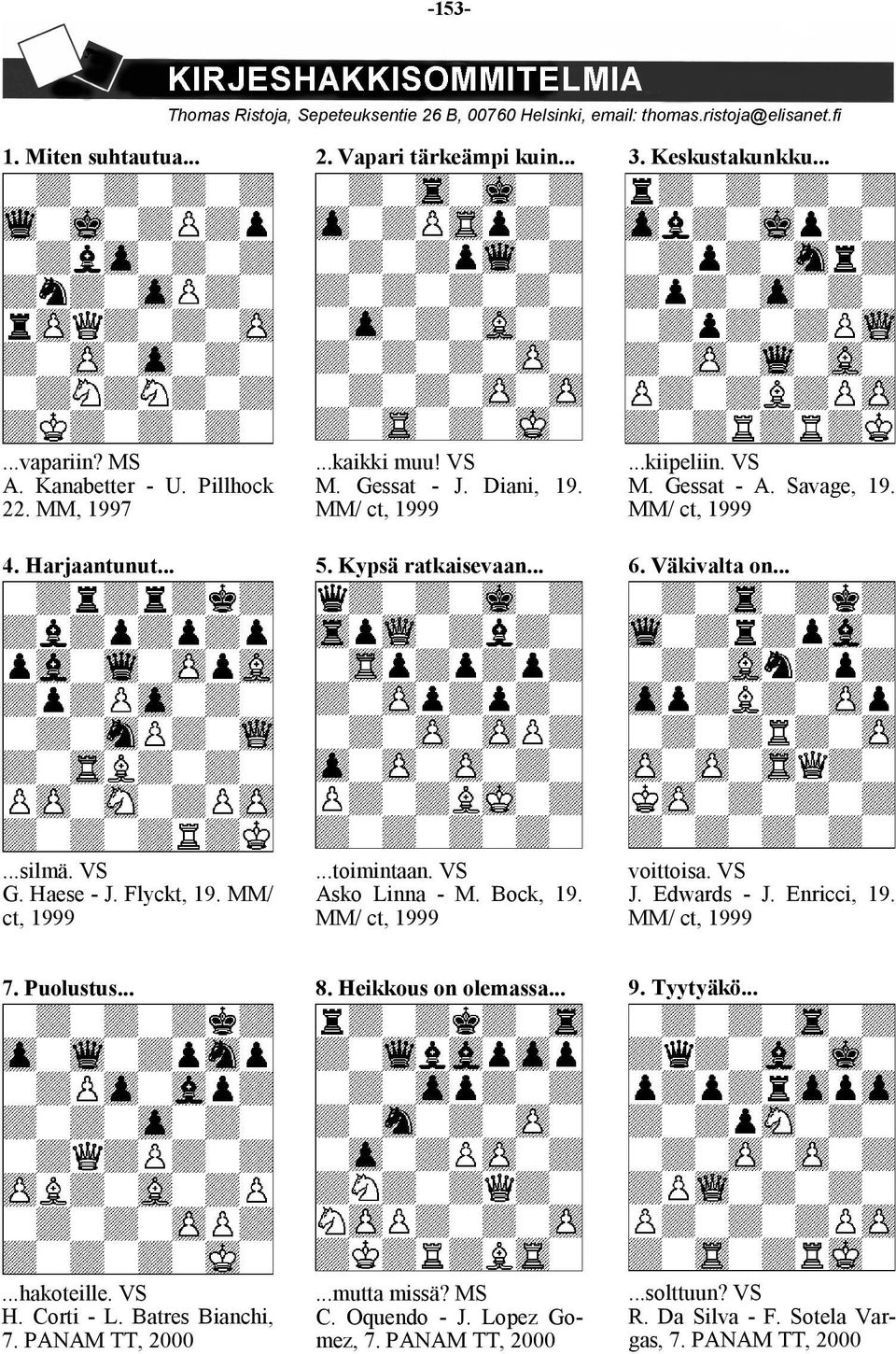 VS G. Haese - J. Flyckt, 19. MM/ ct, 1999...toimintaan. VS Asko Linna - M. Bock, 19. MM/ ct, 1999 voittoisa. VS J. Edwards - J. Enricci, 19. MM/ ct, 1999 7. Puolustus... 8. Heikkous on olemassa... 9.