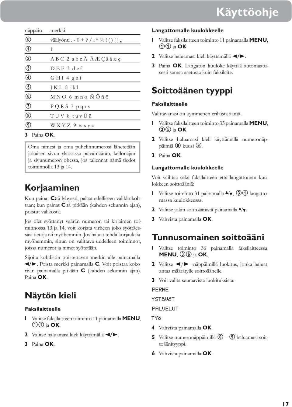 Oma nimesi ja oma puhelinnumerosi lähetetään jokaisen sivun yläosassa päivämäärän, kellonajan ja sivunumeron ohessa, jos tallennat nämä tiedot toiminnolla 13 ja 14.