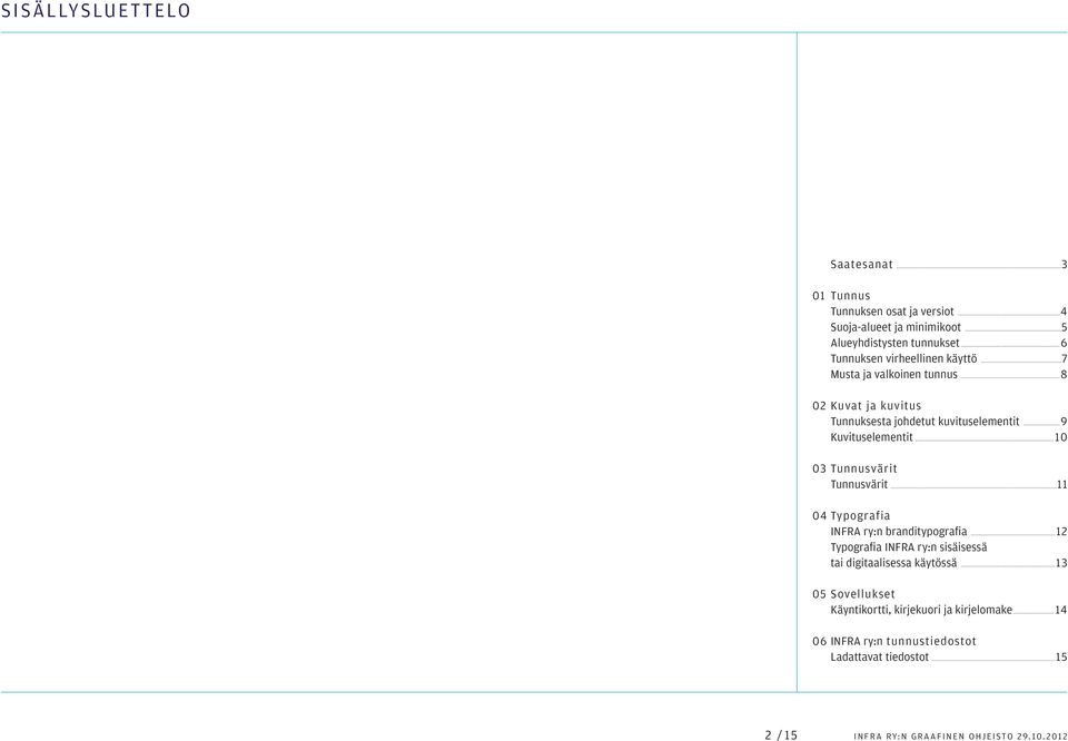 ..9 Kuvituselementit...10 03 Tunnusvärit Tunnusvärit...11 04 Typografia INFRA ry:n branditypografia.