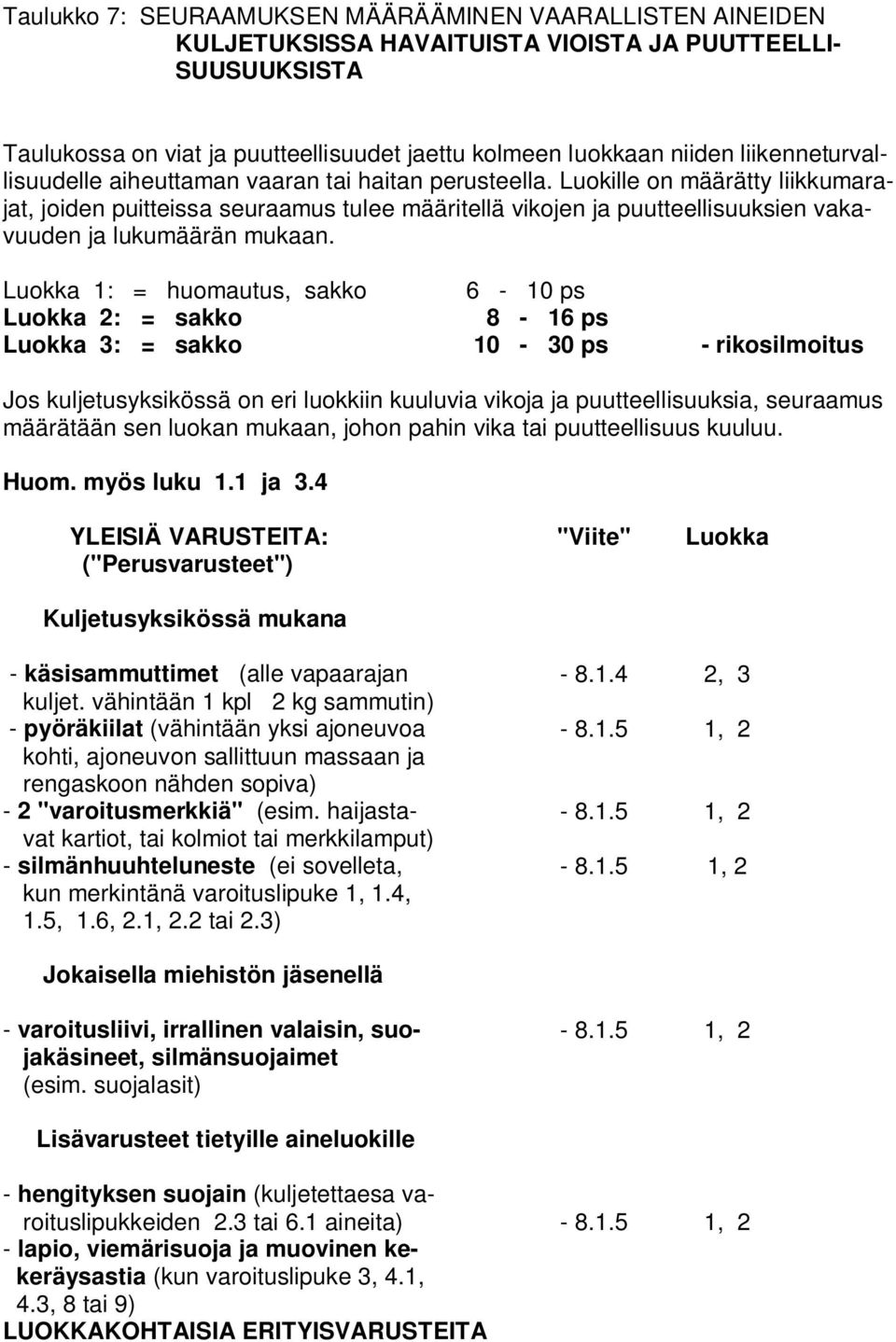 Luokille on määrätty liikkumarajat, joiden puitteissa seuraamus tulee määritellä vikojen ja puutteellisuuksien vakavuuden ja lukumäärän mukaan.