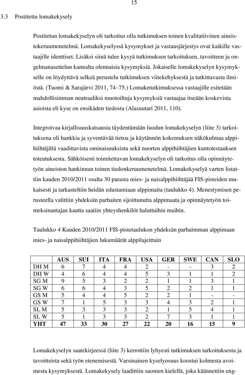 Jokaiselle lomakekyselyn kysymykselle on löydyttävä selkeä perustelu tutkimuksen viitekehyksestä ja tutkittavasta ilmiöstä. (Tuomi & Sarajärvi 2011, 74 75.