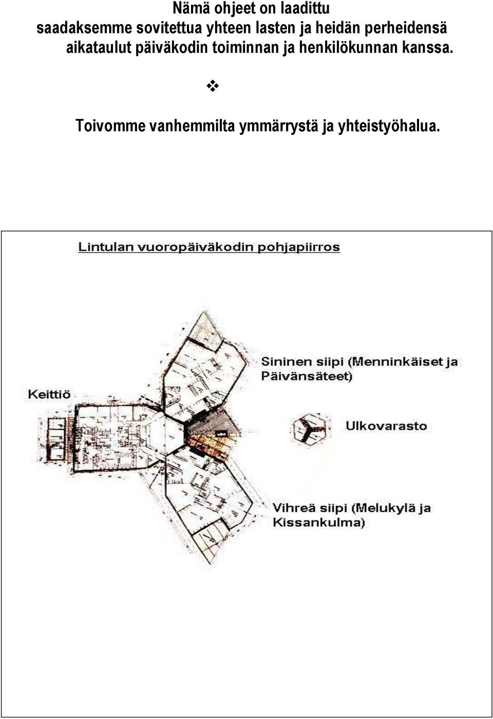 päiväkodin toiminnan ja henkilökunnan kanssa.