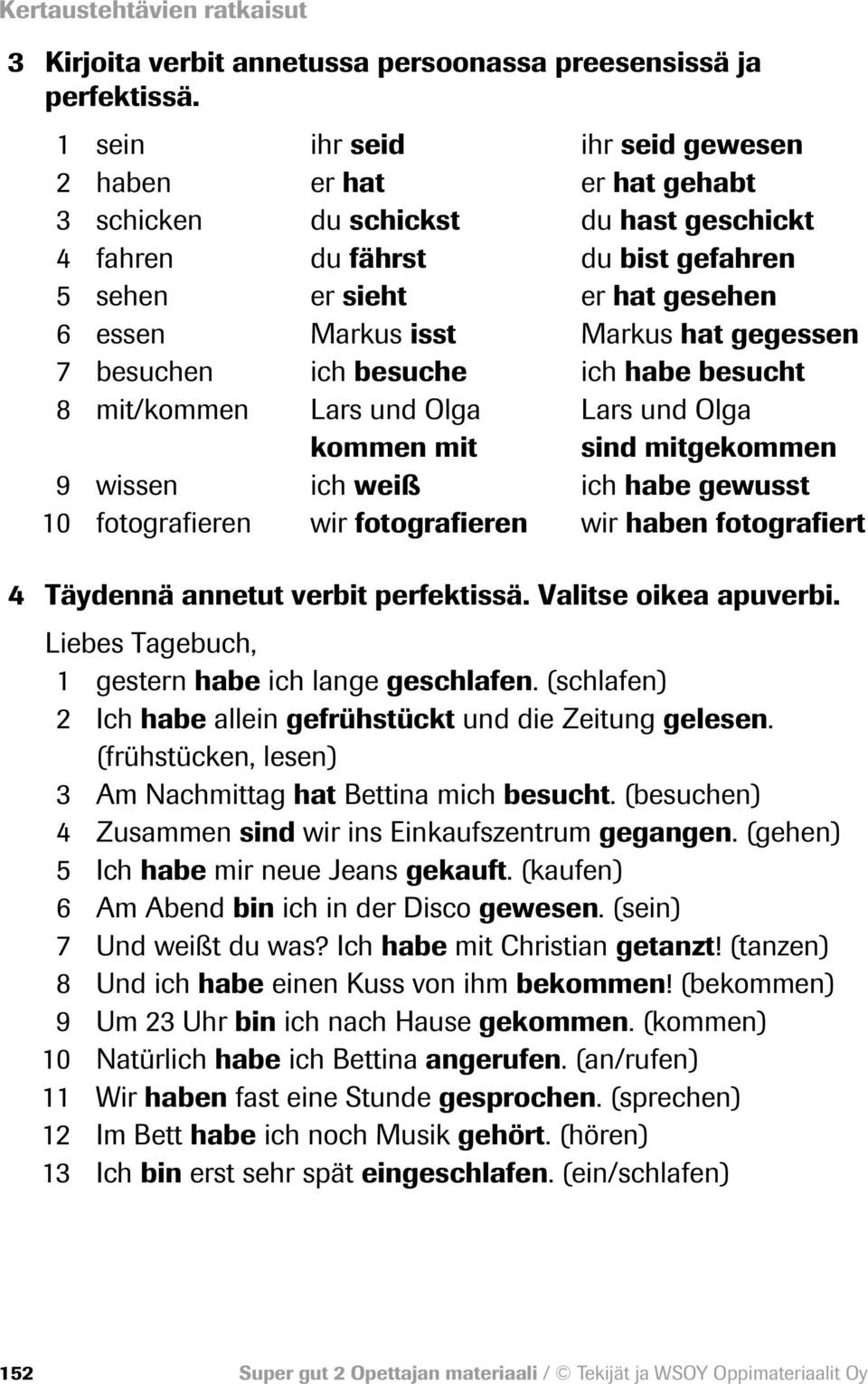 hat gegessen 7 besuchen ich besuche ich habe besucht 8 mit/kommen Lars und Olga Lars und Olga kommen mit sind mitgekommen 9 wissen ich weiß ich habe gewusst 10 fotografieren wir fotografieren wir