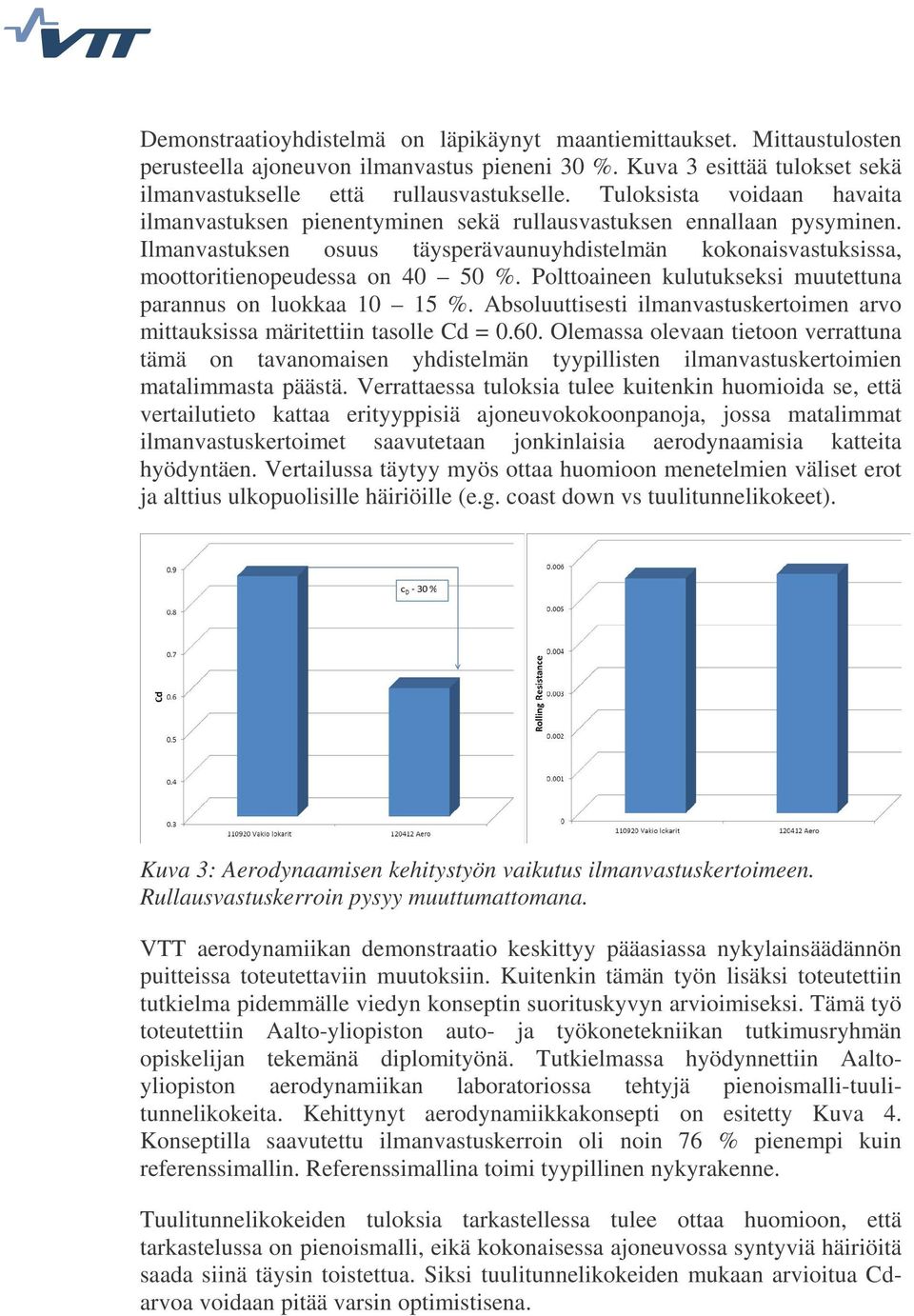 Polttoaineen kulutukseksi muutettuna parannus on luokkaa 10 15 %. Absoluuttisesti ilmanvastuskertoimen arvo mittauksissa märitettiin tasolle Cd = 0.60.