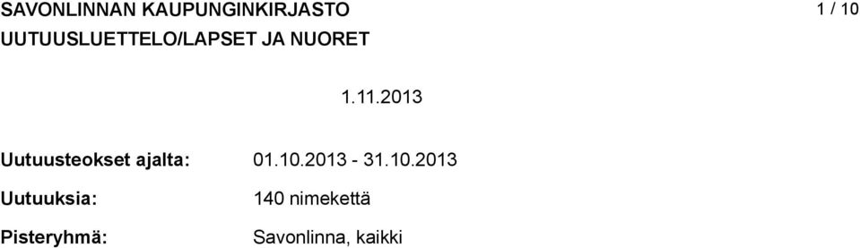 .0 Uutuusteokset ajalta: Uutuuksia: