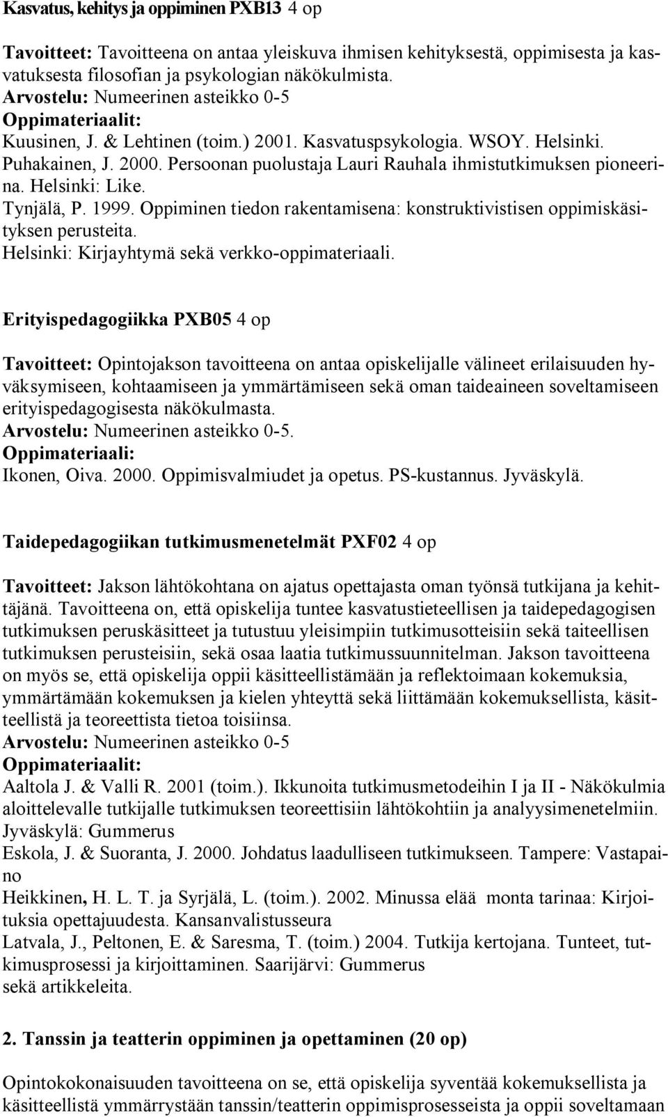 Helsinki: Like. Tynjälä, P. 1999. Oppiminen tiedon rakentamisena: konstruktivistisen oppimiskäsityksen perusteita. Helsinki: Kirjayhtymä sekä verkko oppimateriaali.