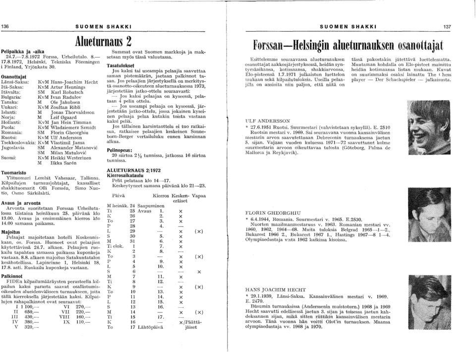 Thorvaldsson Norja: M Leif 0gaard Hollanti: KvM Jan Hein Timman Puola: KvM Wladziemerz Szmidt Romania: SM Florin Gheorghiu Ruotsi: KvM Ulf Andersson Tsekkoslovakia: KvM Vlastimil Jansa Jugoslavia SM