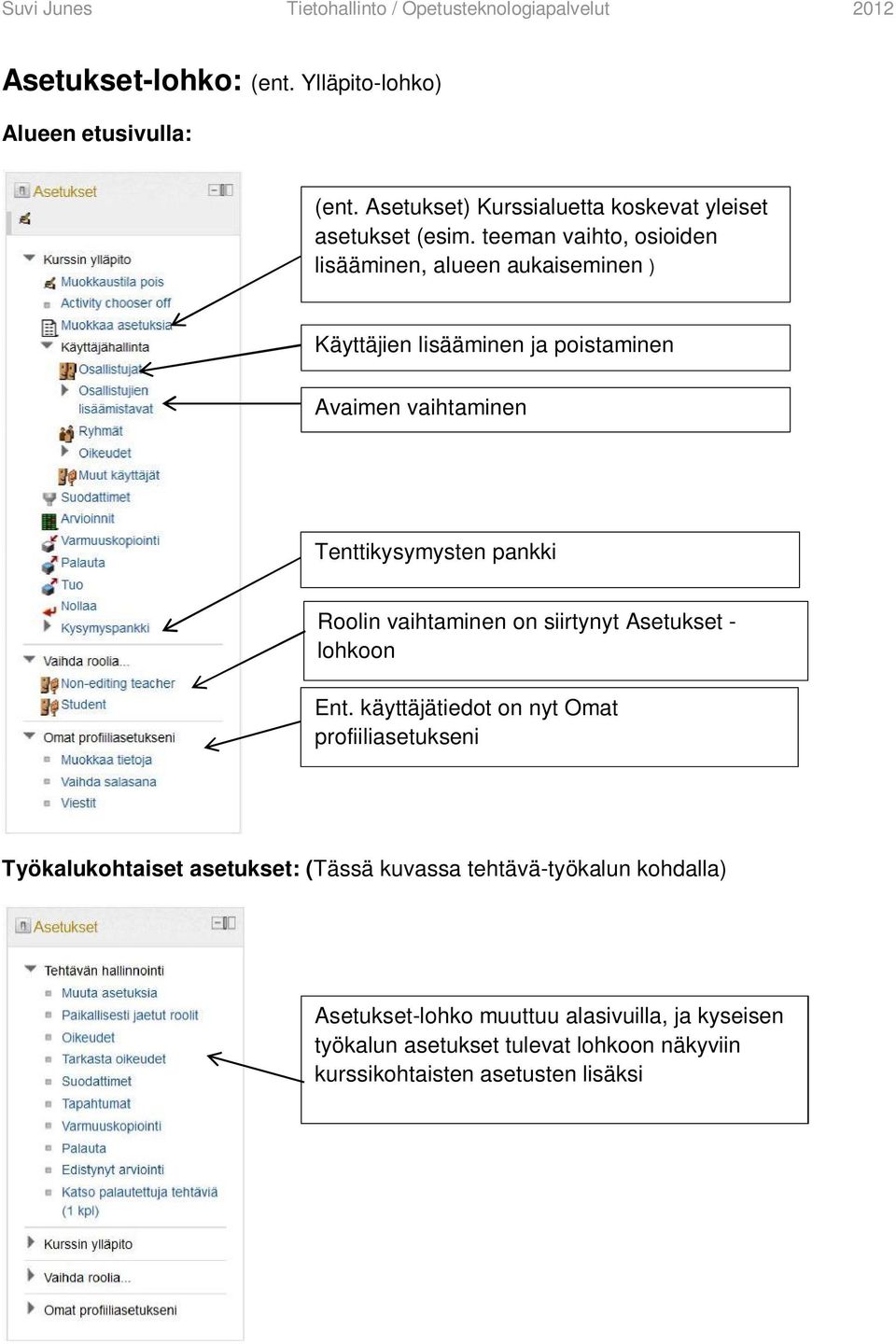 Roolin vaihtaminen on siirtynyt Asetukset - lohkoon Ent.