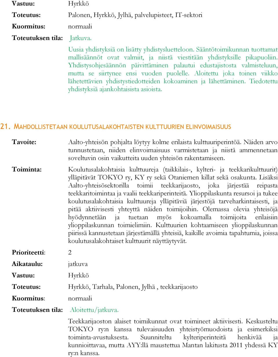 Yhdistysohjesäännön päivittäminen palautui edustajistosta valmisteluun, mutta se siirtynee ensi vuoden puolelle.