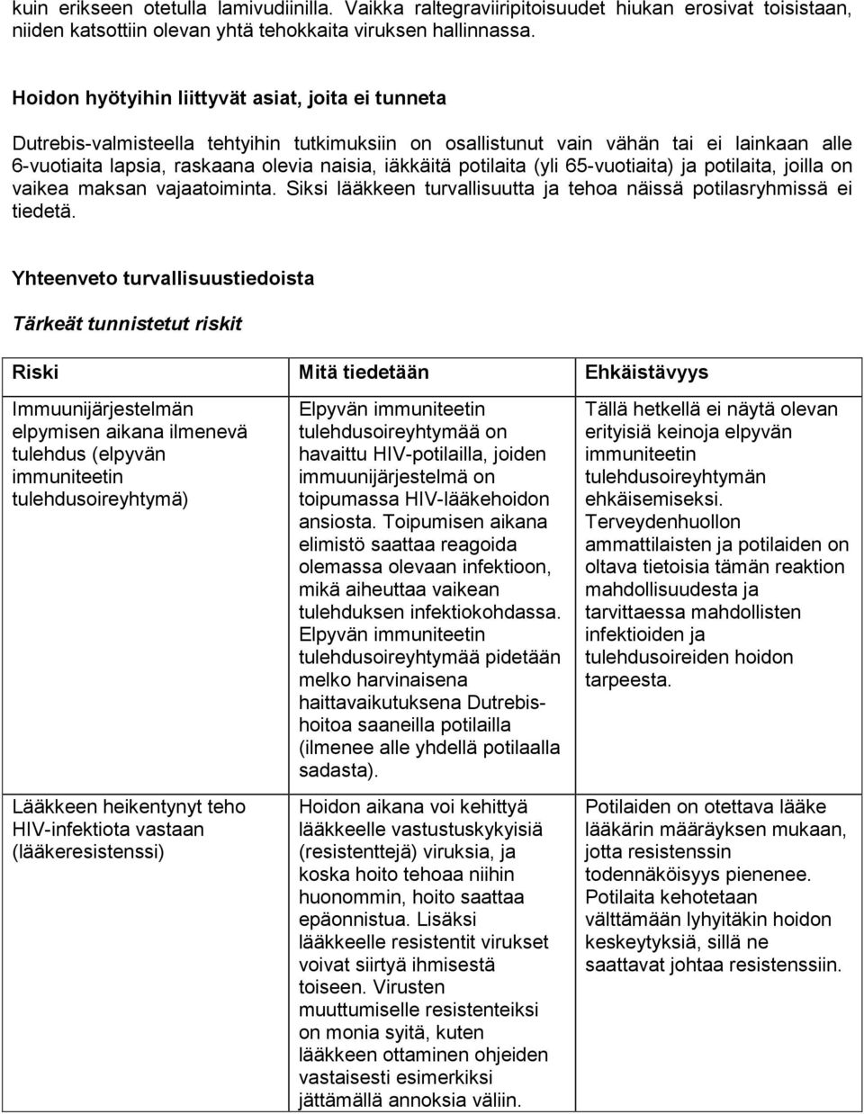 potilaita (yli 65-vuotiaita) ja potilaita, joilla on vaikea maksan vajaatoiminta. Siksi lääkkeen turvallisuutta ja tehoa näissä potilasryhmissä ei tiedetä.