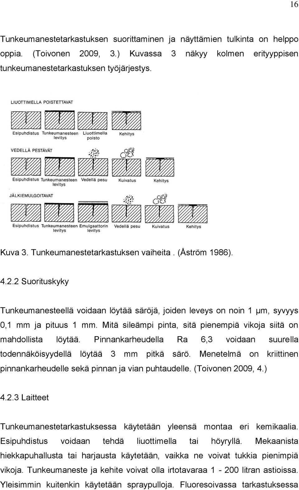 Mitä sileämpi pinta, sitä pienempiä vikoja siitä on mahdollista löytää. Pinnankarheudella Ra 6,3 voidaan suurella todennäköisyydellä löytää 3 mm pitkä särö.